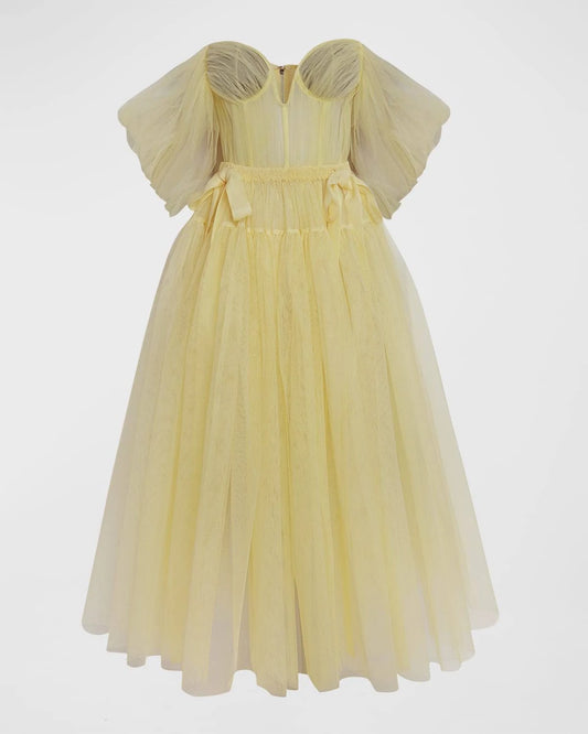 ALEXANDER MCQUEEN OFF-THE-SHOULDER TULLE MIDI DRESS