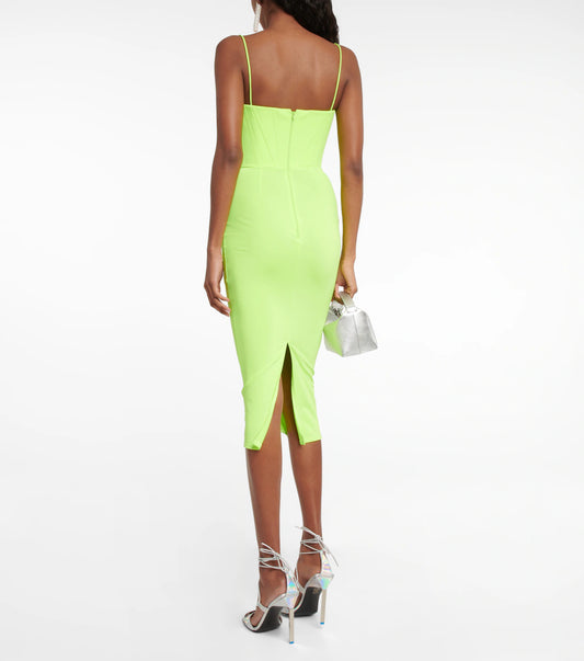 ALEX PERRY CLAY CORSET MIDI DRESS