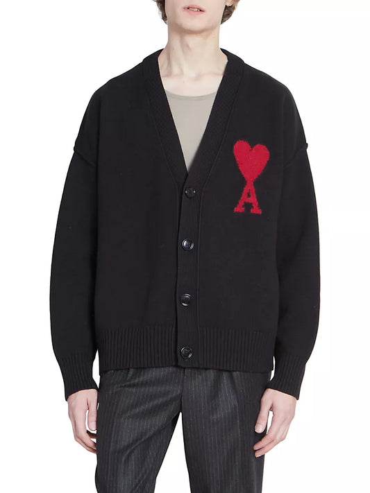 AMI PARIS EMBROIDERED CARDIGAN