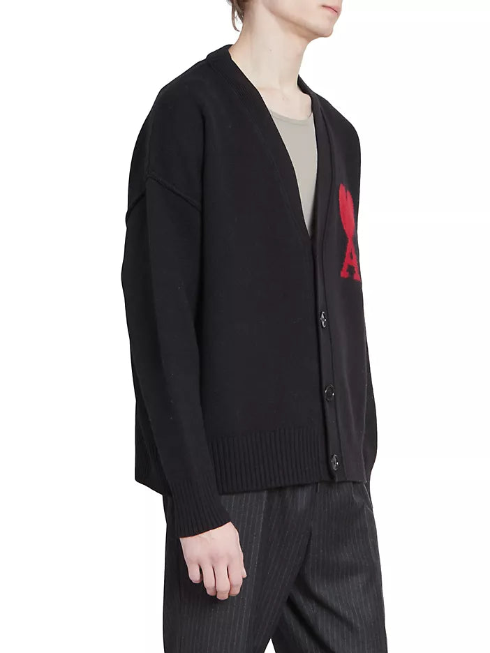 AMI PARIS EMBROIDERED CARDIGAN