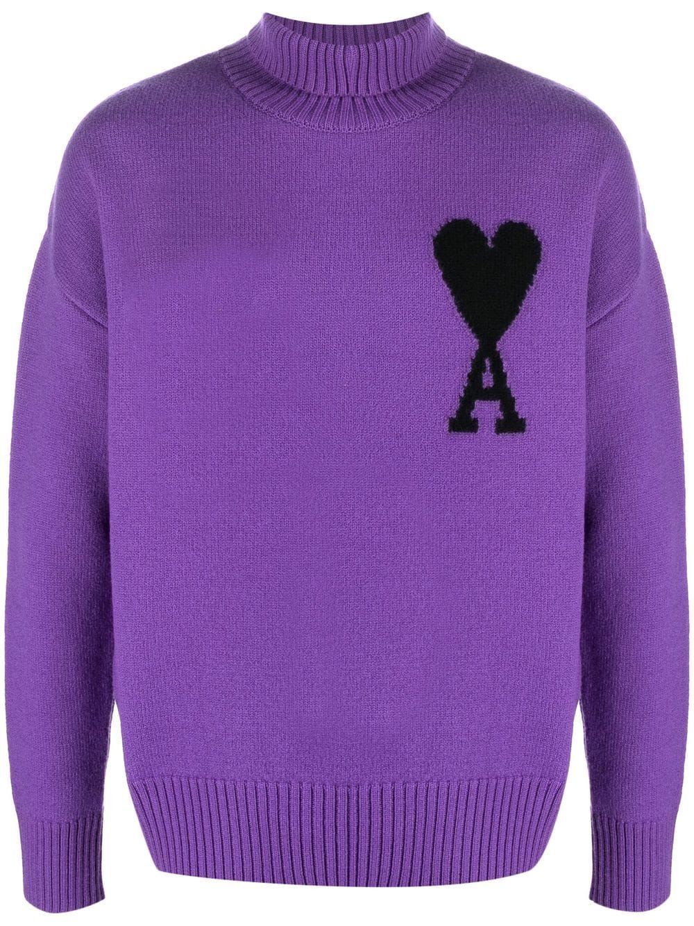 AMI PARIS EMBROIDERED ROLL NECK SWEATER