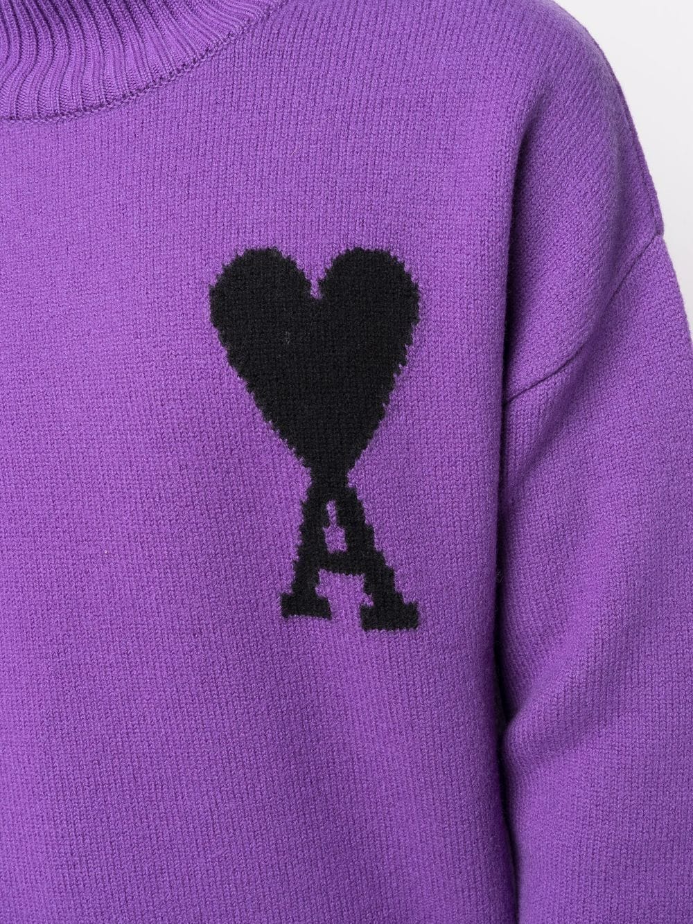 AMI PARIS EMBROIDERED ROLL NECK SWEATER