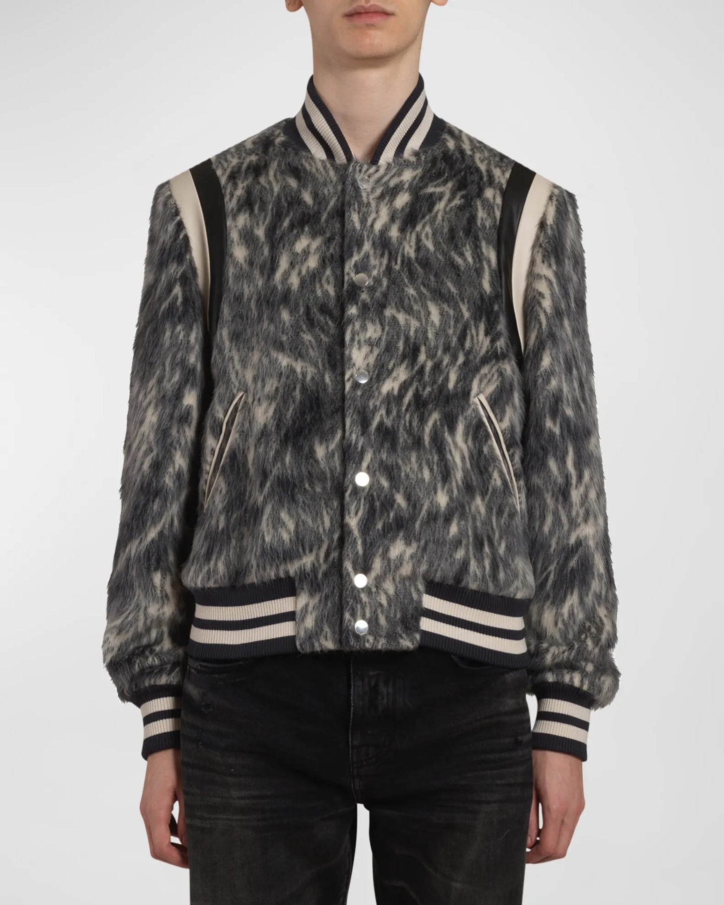 AMIRI BRUSHED WOOL AND ALPACA VARSITY JACKET