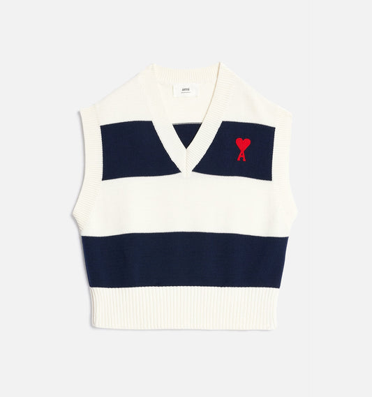 AMI PARIS RUGBY STRIPE SLEEVELESS SWEATER