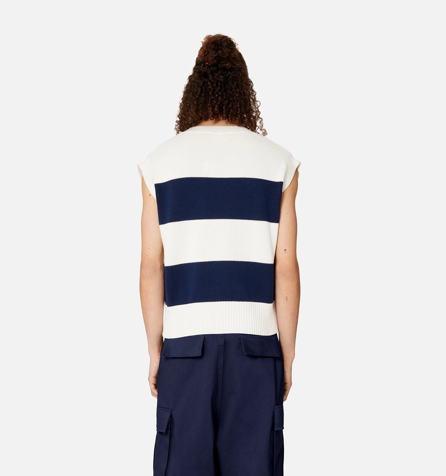 AMI PARIS RUGBY STRIPE SLEEVELESS SWEATER