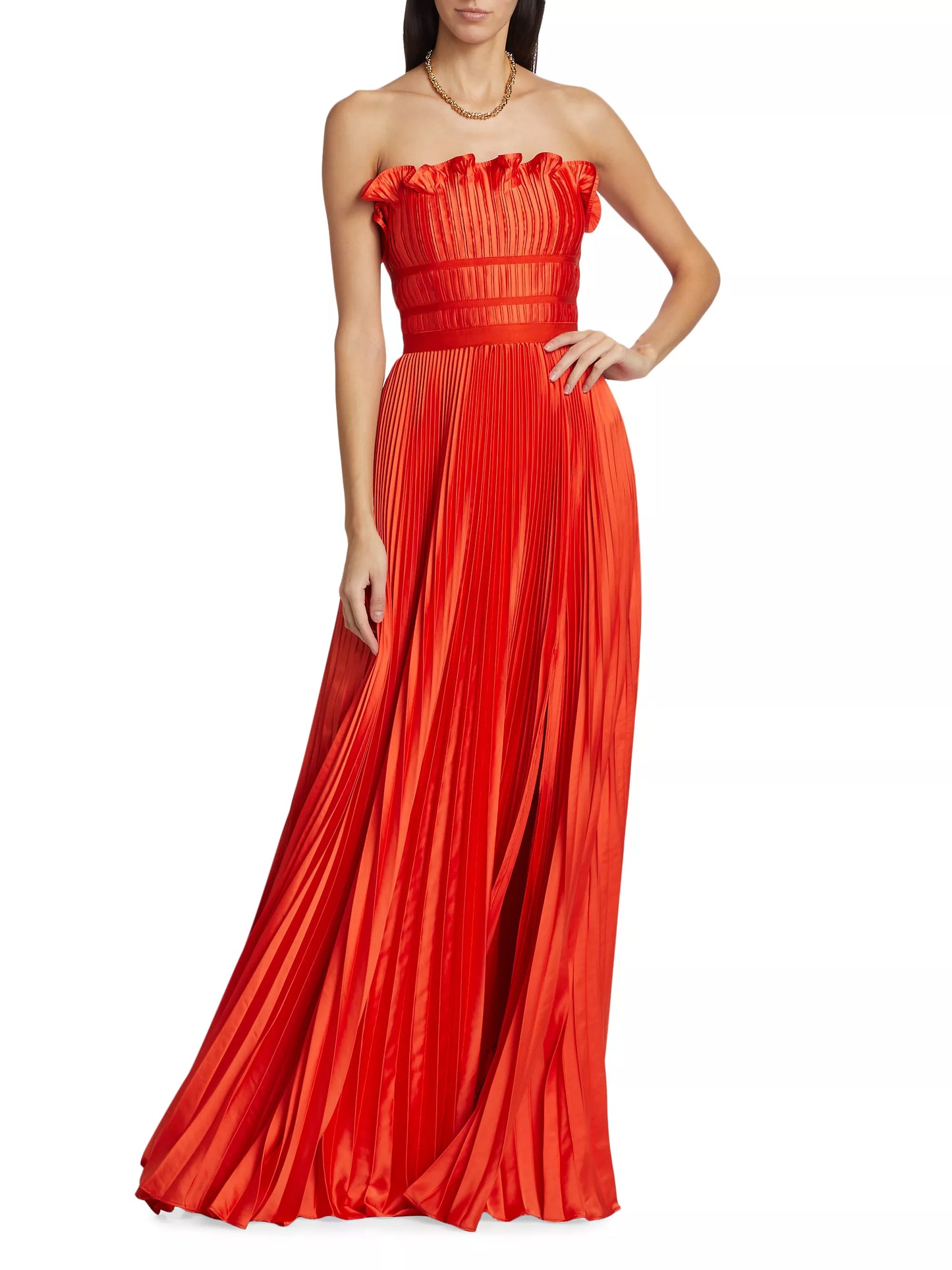 AMUR PLEATED SATIN RUFFLE BODICE GOWN
