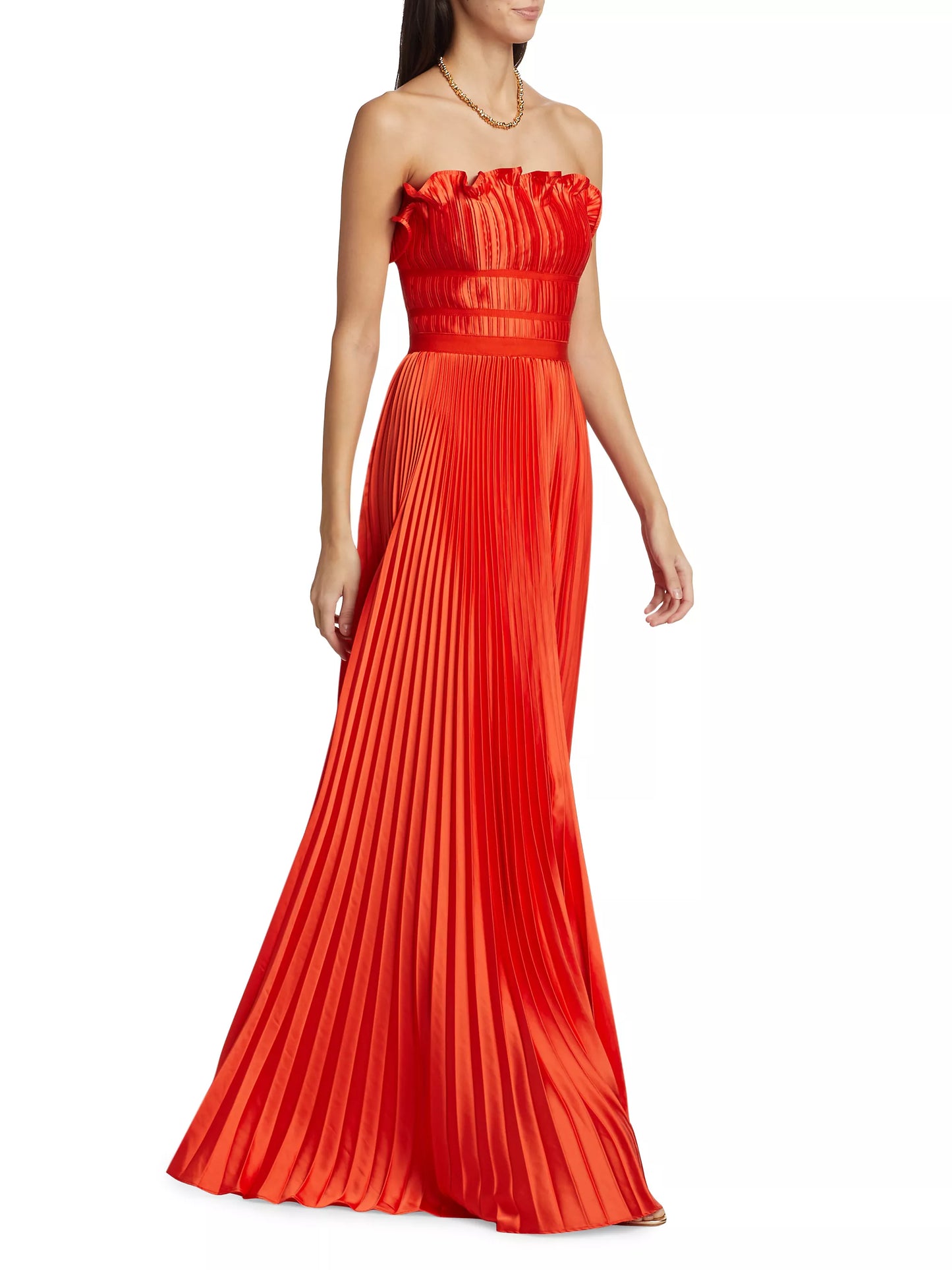 AMUR PLEATED SATIN RUFFLE BODICE GOWN