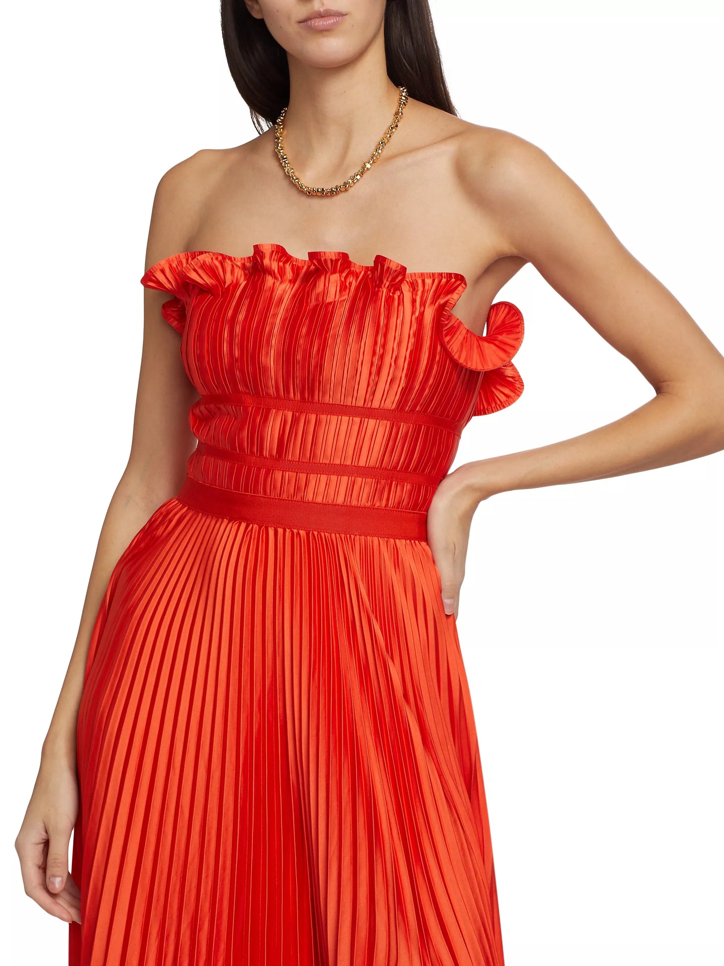 AMUR PLEATED SATIN RUFFLE BODICE GOWN