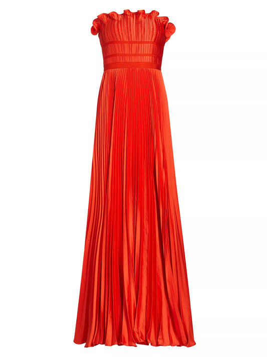 AMUR PLEATED SATIN RUFFLE BODICE GOWN