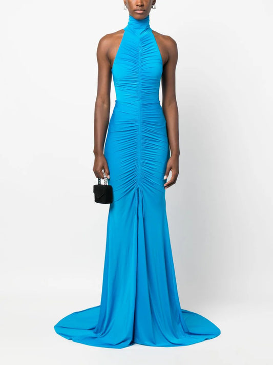 ALEX PERRY LORNE HALTERNECK RUCHED GOWN