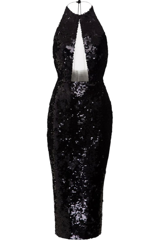 ALEX PERRY SEQUIN HALTERNECK MIDI DRESS