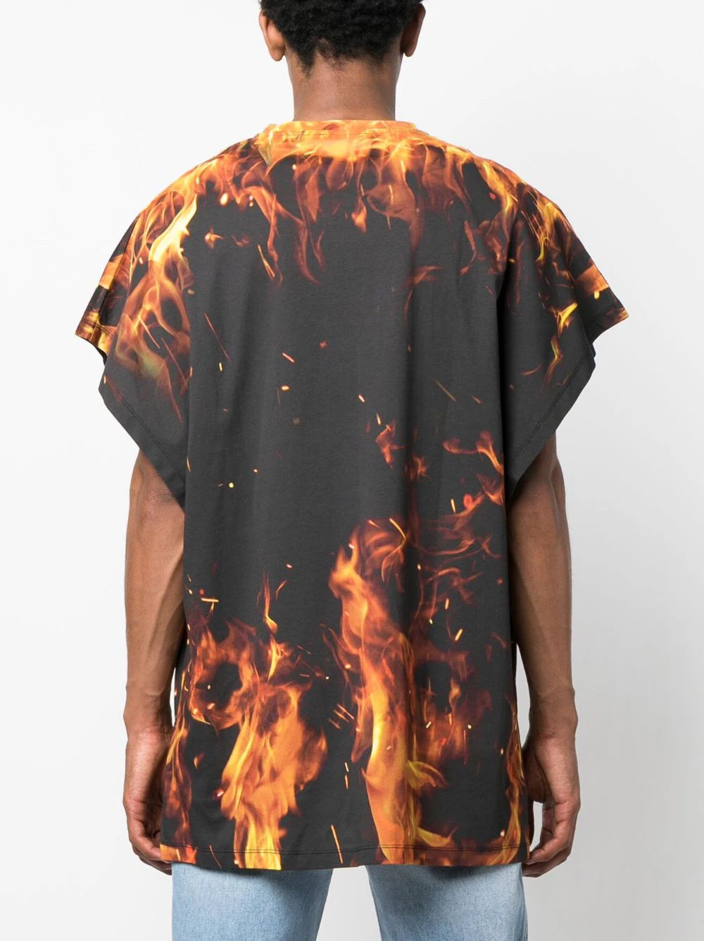 BALMAIN ALLOVER FIRE PRINT LOGO TEE