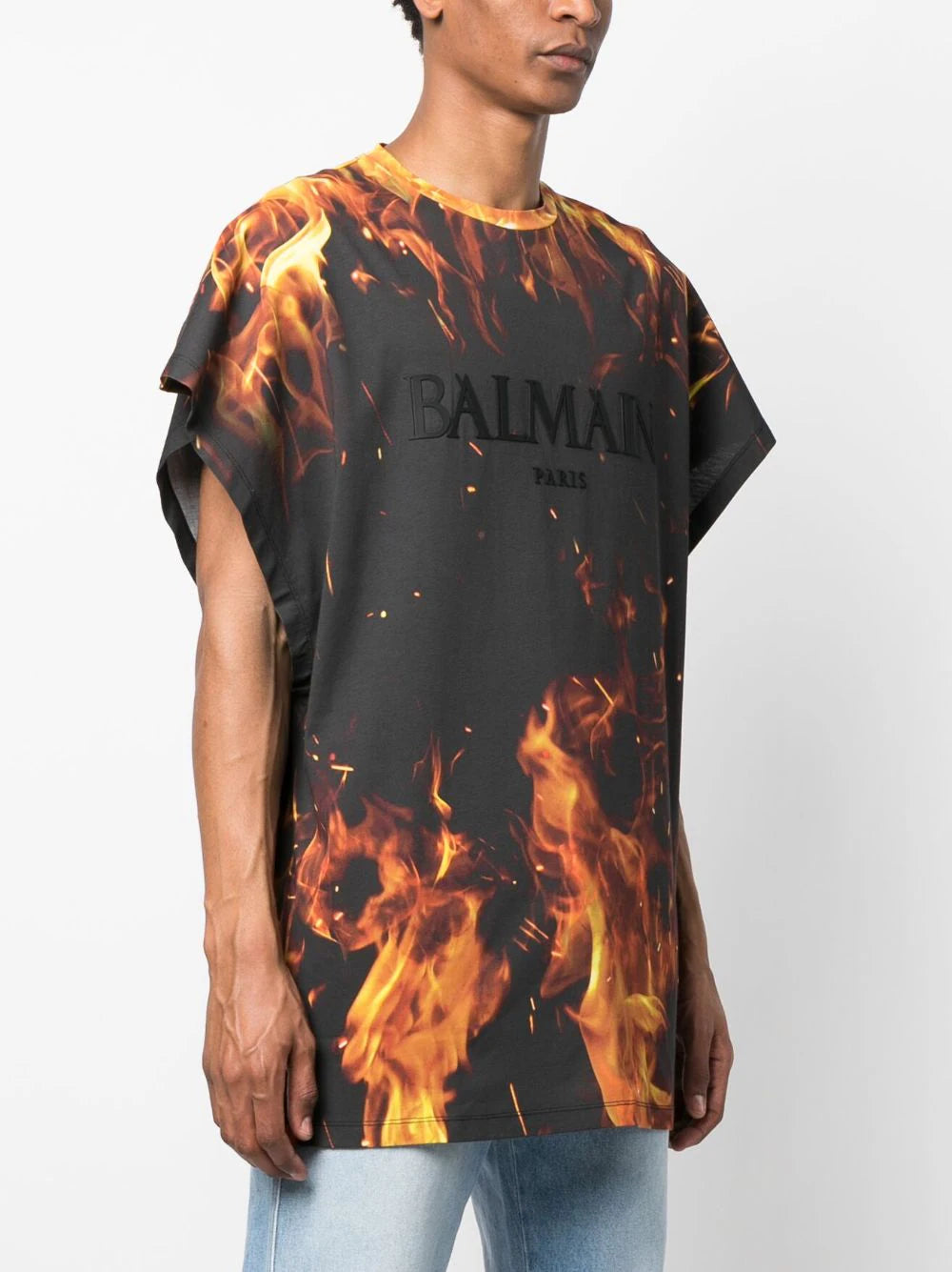 BALMAIN ALLOVER FIRE PRINT LOGO TEE