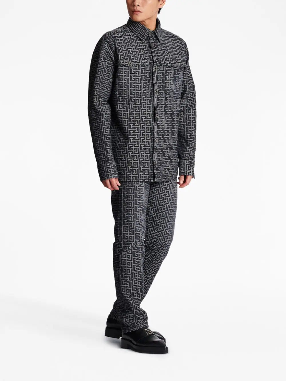 BALMAIN JACQUARD MONOGRAM DENIM SHIRT, AVAILABLE FOR RENT OR PURCHASE