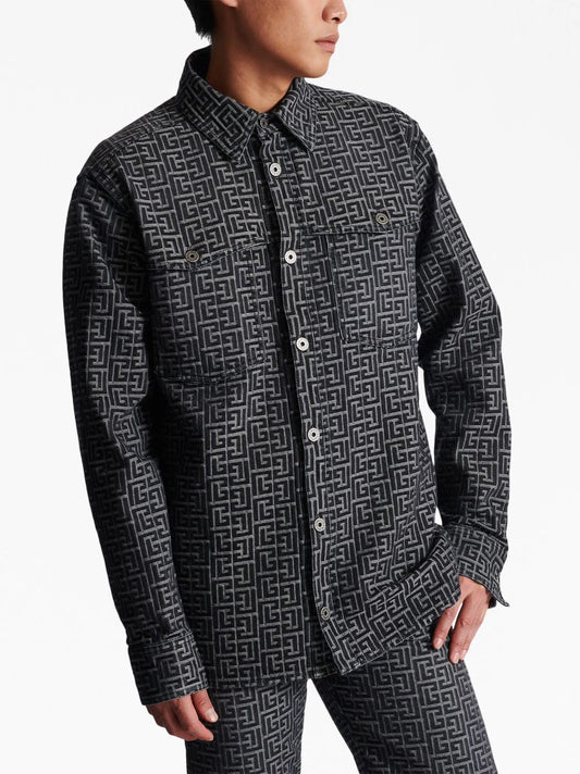 BALMAIN JACQUARD MONOGRAM DENIM SHIRT, AVAILABLE FOR RENT OR PURCHASE