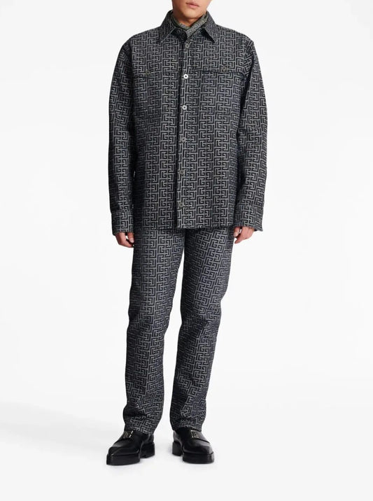 BALMAIN JACQUARD MONOGRAM DENIM SHIRT, AVAILABLE FOR RENT OR PURCHASE