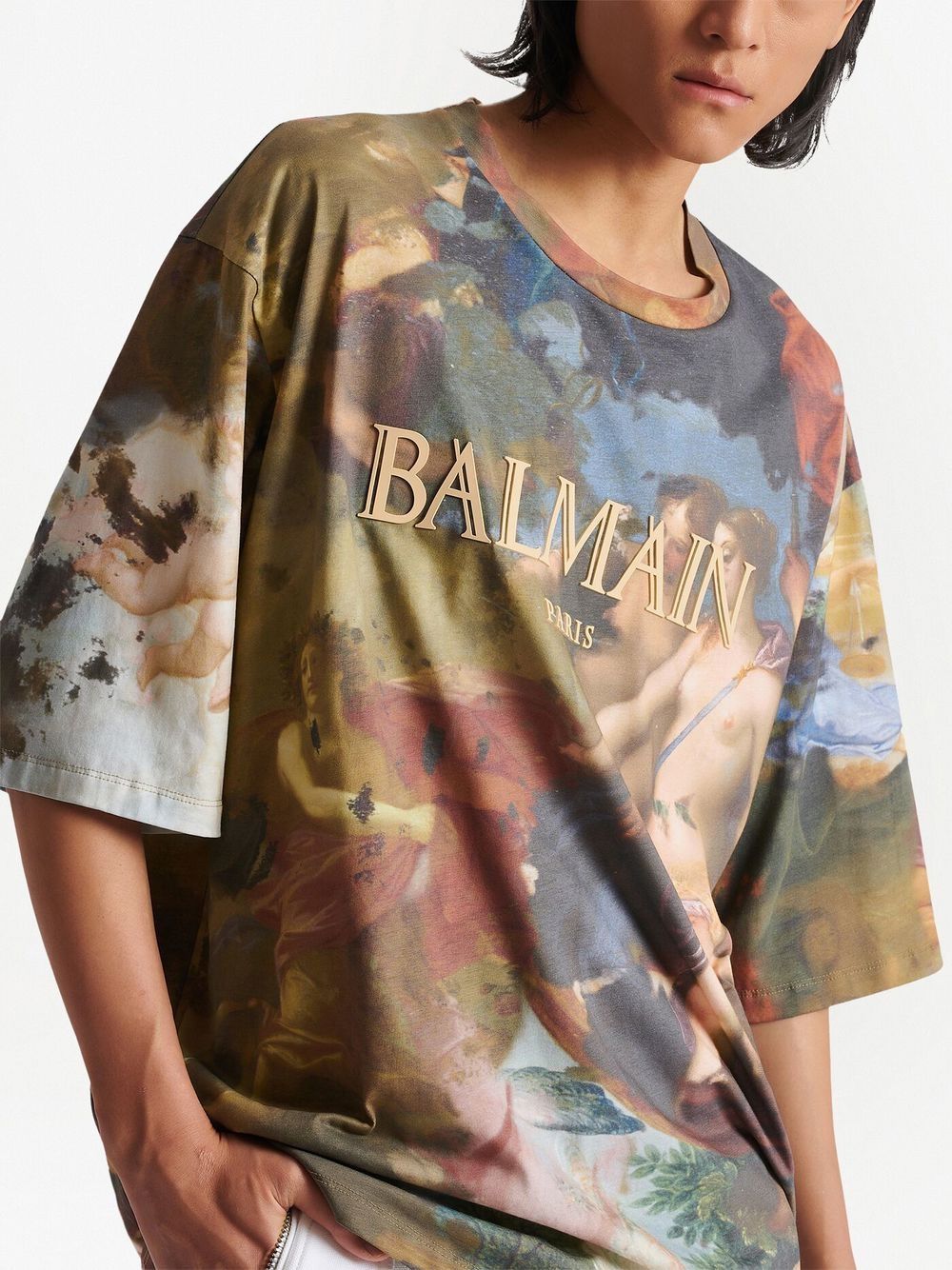 BALMAIN ALLOVER RENAISSANCE PRINT LOGO TEE