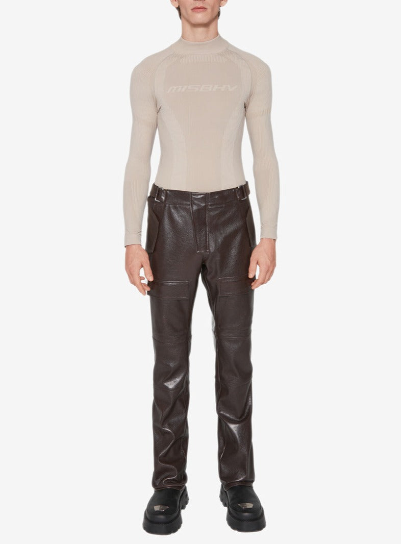 BROWN MISBHV CARGO FAUX-LEATHER TROUSERS