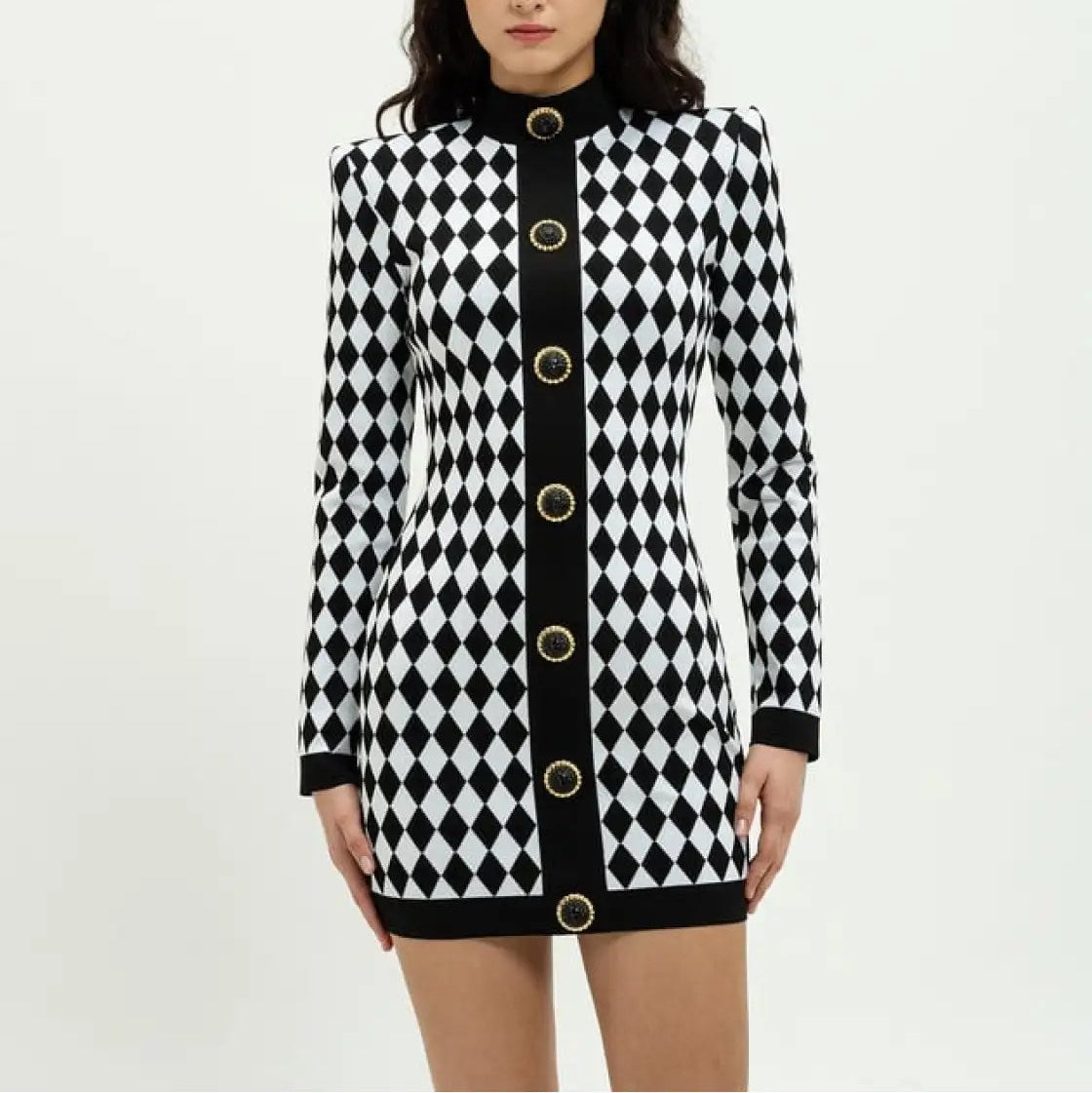 balmain houndstooth mini dress BALMAIN DIAMOND JACQUARD MINI DRESS – TheLuxeLend