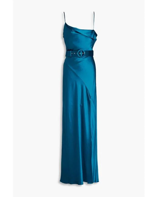 NICHOLAS DRAPED BELTED SATIN GOWN