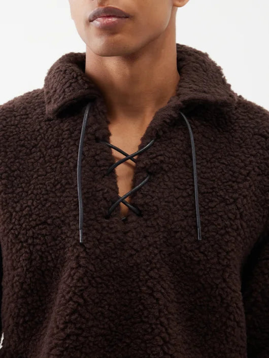 BODE LACE-UP WOOL-BLEND FLEECE SWEATER
