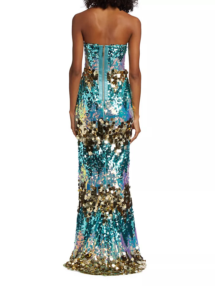 BRONX AND BANCO FARAH STRAPLESS SEQUIN GOWN, clothing rental