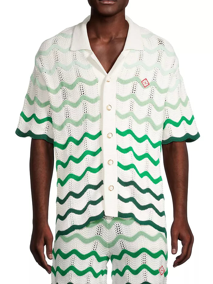 CASABLANCA CAMP COLLAR GRADIENT COTTON SHIRT