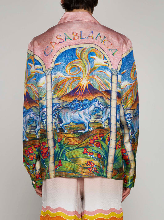 CASABLANCA CHEVAUX SAUVAGES PRINT SILK SHIRT
