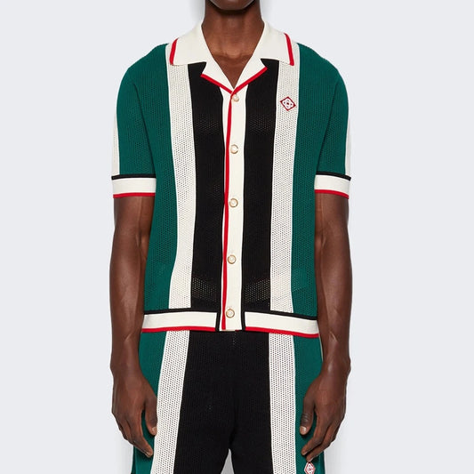 CASABLANCA MESH GREEN AND WHITE STRIP SHIRT