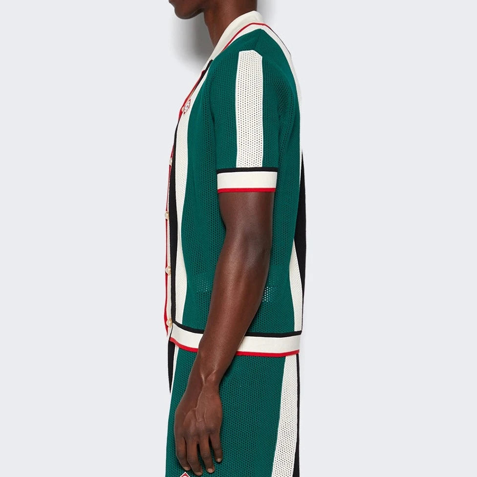 CASABLANCA MESH GREEN AND WHITE STRIP SHIRT