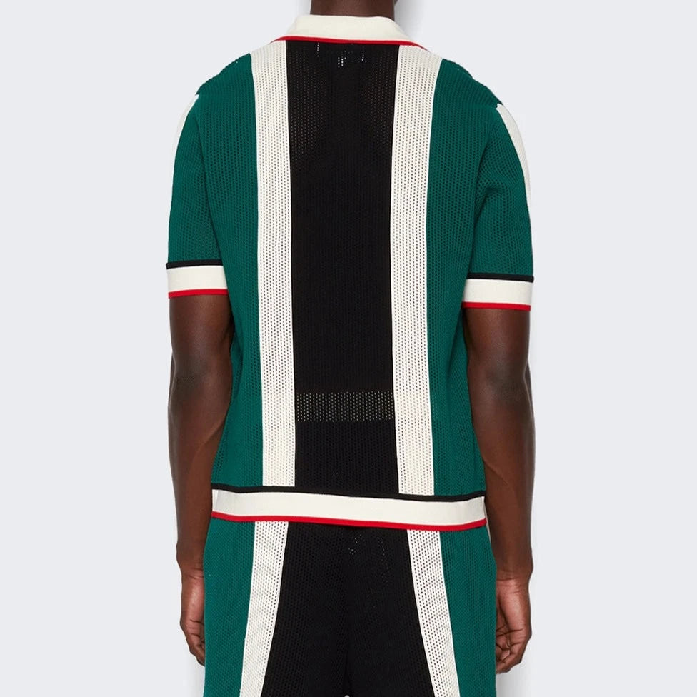 CASABLANCA MESH GREEN AND WHITE STRIP SHIRT