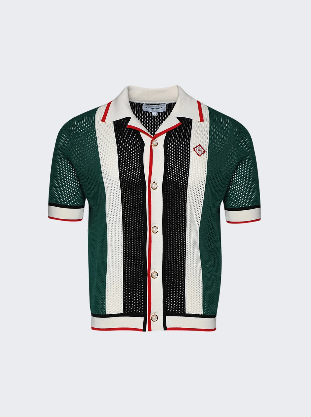 CASABLANCA MESH GREEN AND WHITE STRIP SHIRT