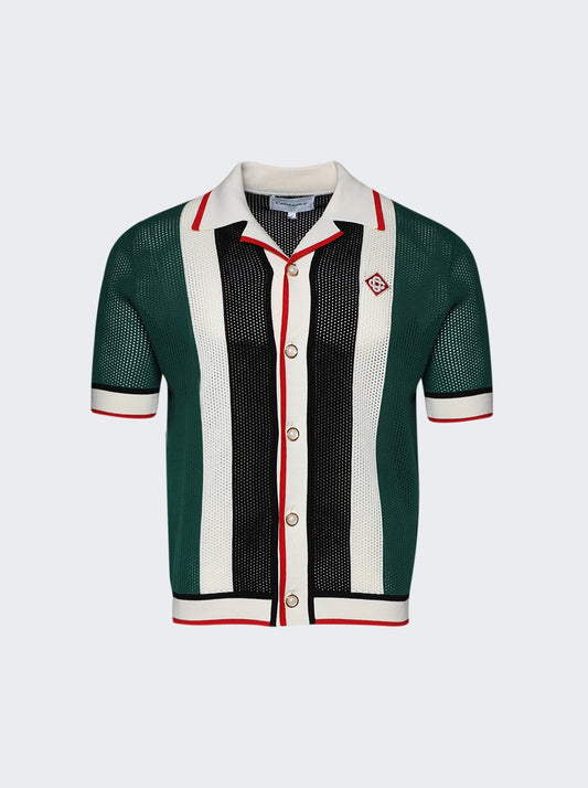 CASABLANCA MESH GREEN AND WHITE STRIP SHIRT