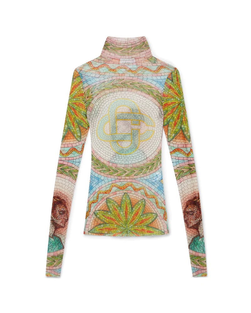 CASABLANCA MOSAICS GREQUES PRINTED MESH TOP