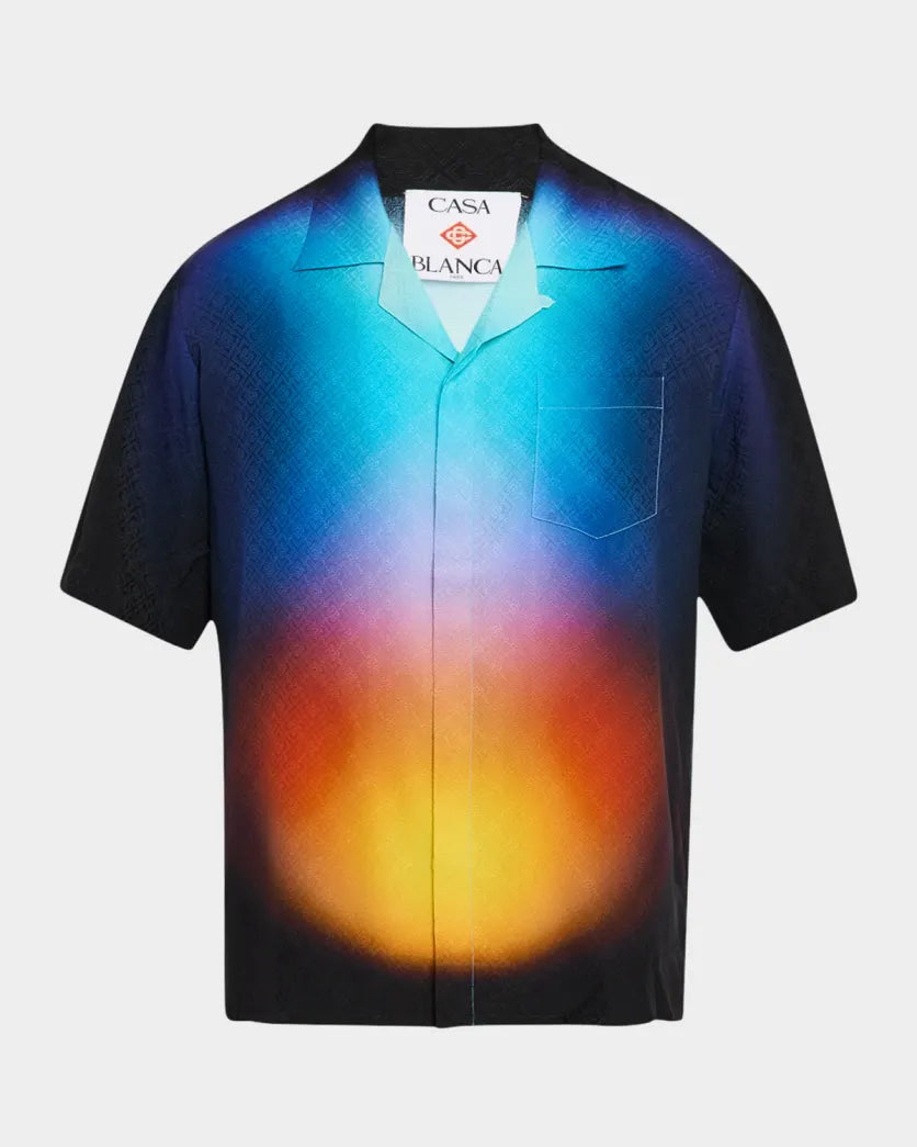 CASABLANCA GRADIENT MONOGRAM SILK CAMP SHIRT