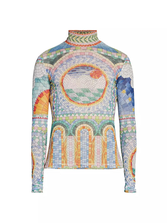 CASABLANCA MOSAIC DE DAMAS PRINTED MESH TOP