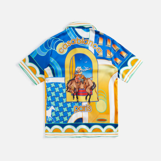 CASABLANCA CUBAN COLLAR SHORT SLEEVE SILK SHIRT