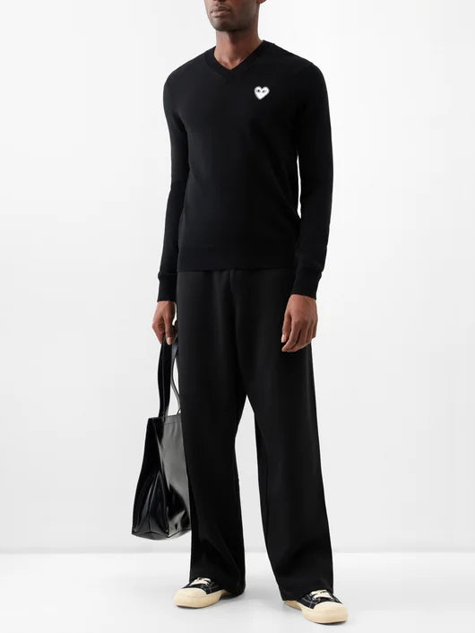 COMME DES GARCONS PLAY EMBROIDERED VNECK SWEATER