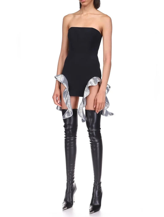 DAVID KOMA SEQUIN RUFFLE DOUBLE ARCH DRESS