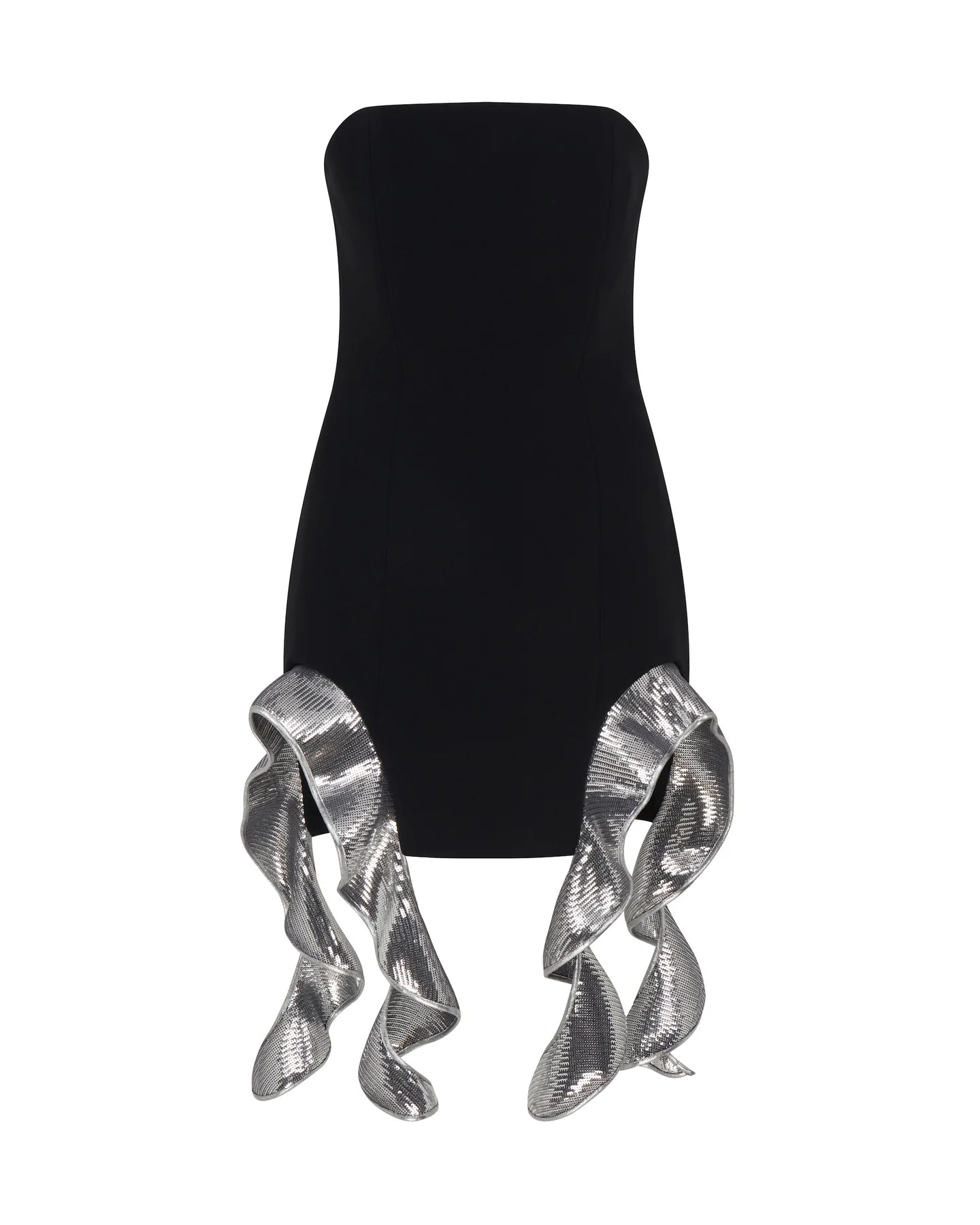 DAVID KOMA SEQUIN RUFFLE DOUBLE ARCH DRESS