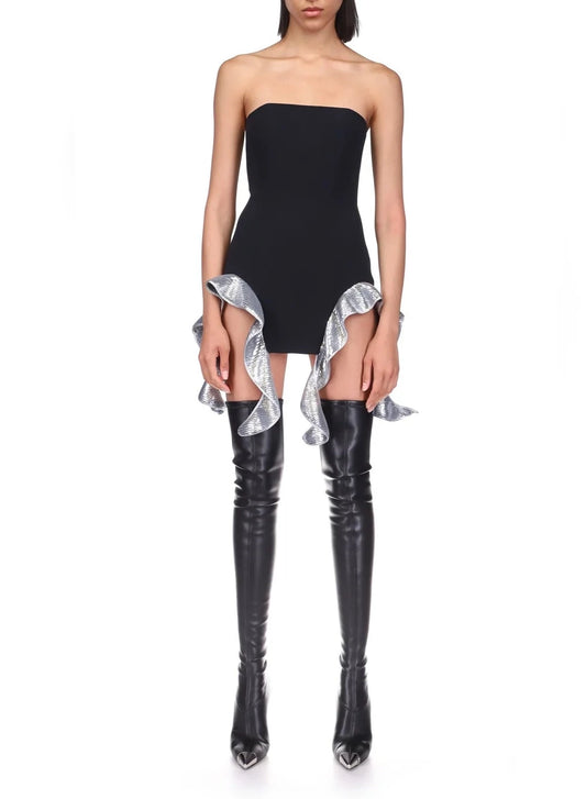 DAVID KOMA SEQUIN RUFFLE DOUBLE ARCH DRESS