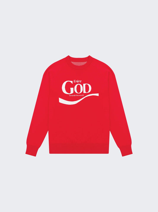SEVENTH HEAVEN ENJOY GOD KNIT SWEATER RED