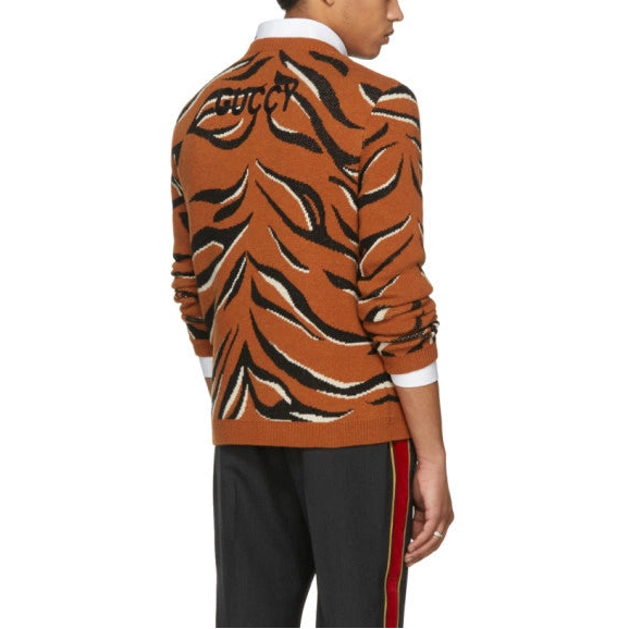 GUCCI ORANGE GUCCY TIGER INTARSIA SWEATER