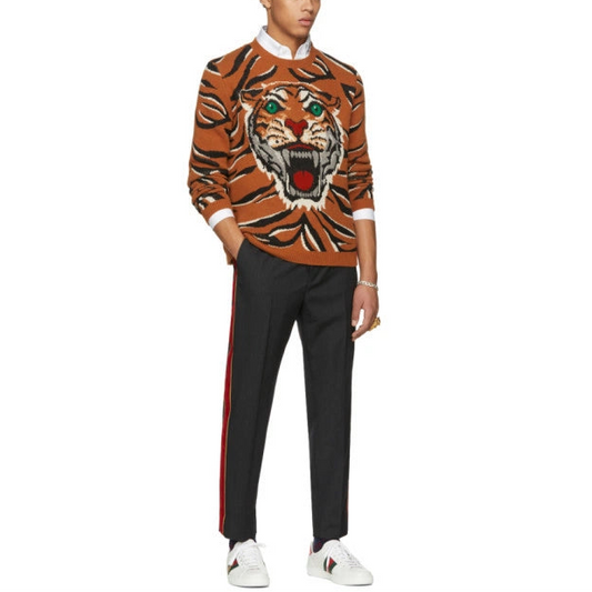 GUCCI ORANGE GUCCY TIGER INTARSIA SWEATER