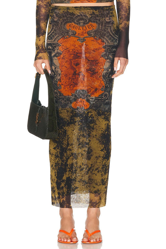 JEAN PAUL GAULTIER MEDALLION PRINT SKIRT