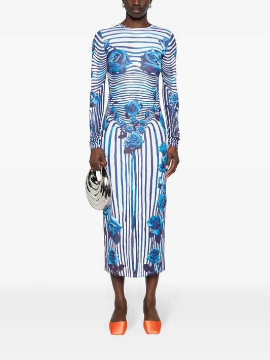 JEAN PAUL GAULTIER FLOWER BODY MORPHING MIDI DRESS