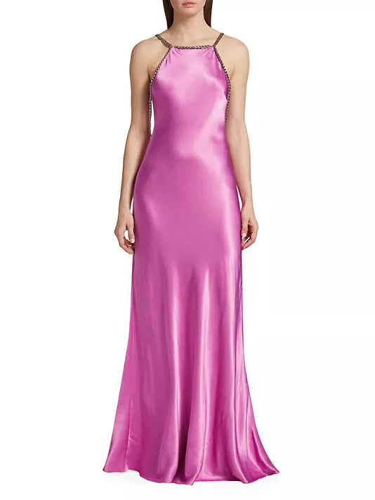 L'AGENCE MAJESTY CHAIN-TRIM SATIN GOWN