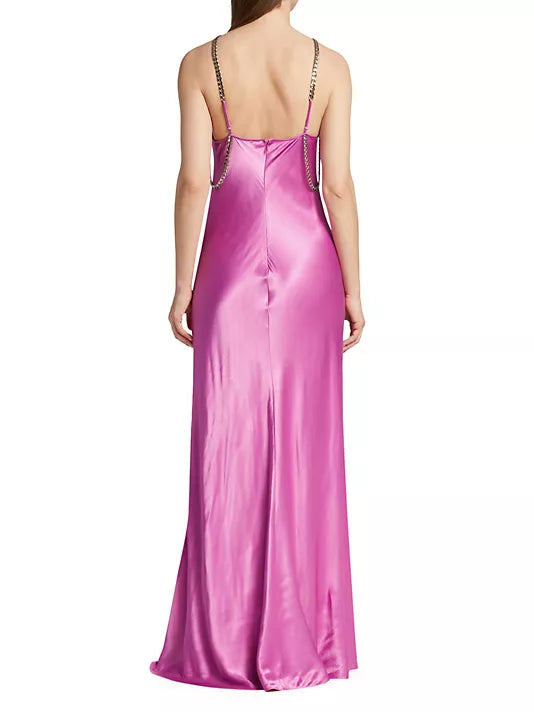 L'AGENCE MAJESTY CHAIN-TRIM SATIN GOWN
