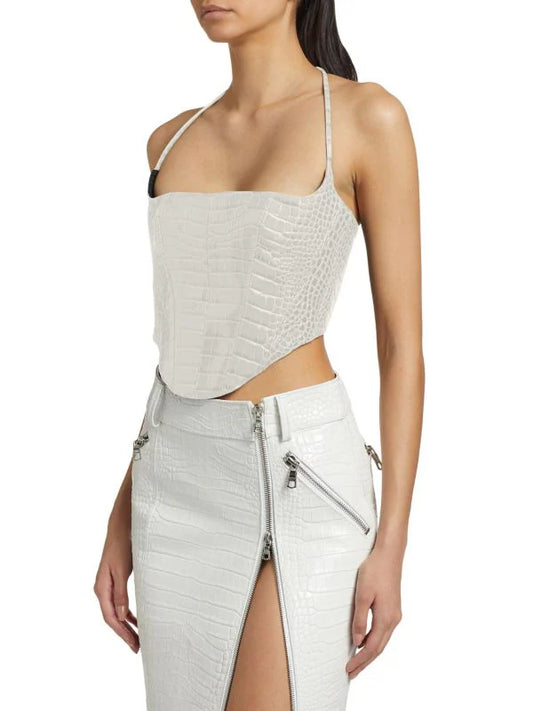 LAQUAN SMITH CROCODILE-EMBOSSED LEATHER BUSTIER