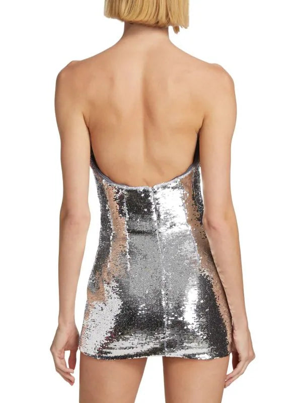 LAQUAN SMITH SEQUINED STRAPLESS MINI DRESS